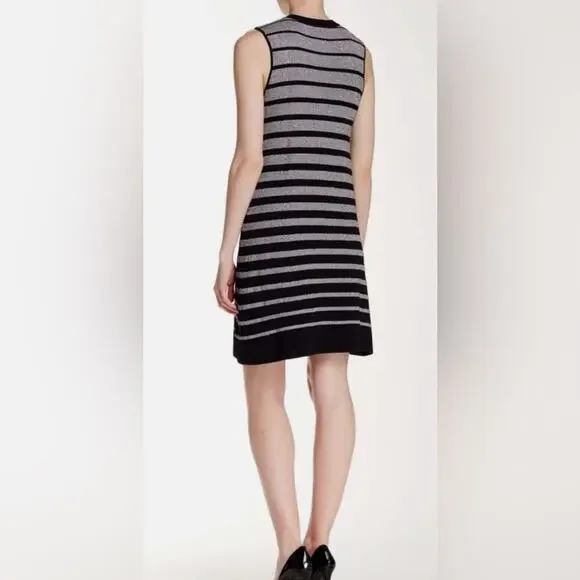 Eci Nee York Black Silver Metallic Sparkle Striped Knit Sleeveless Dress Sz M - Picture 2 of 13